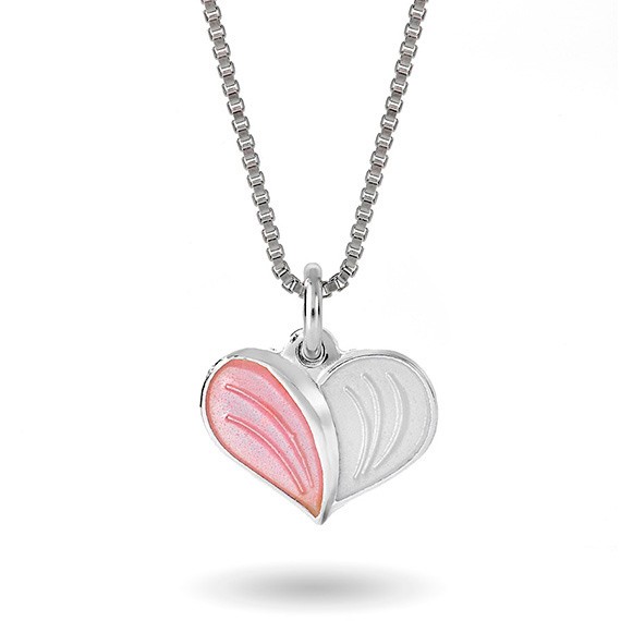 Halskjede i sølv – rosa/hvitt hjerte