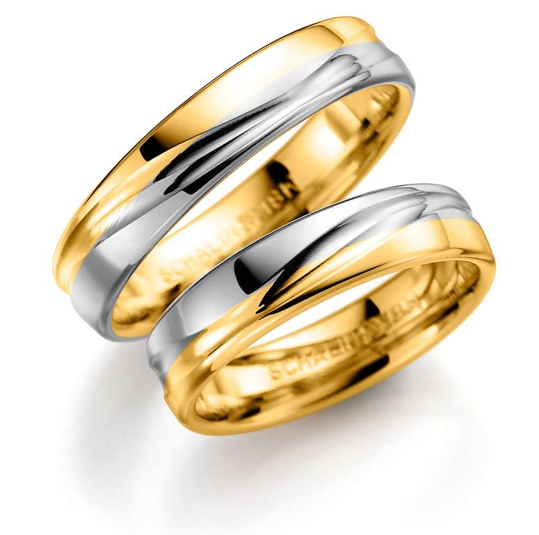 Tofarget giftering i gult og hvitt gull 4mm